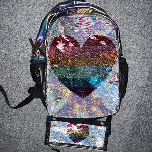 Sequin bookbag with matching sequin pencil case